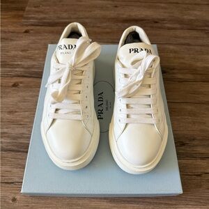 Prada White Low-Top Leather Sneakers